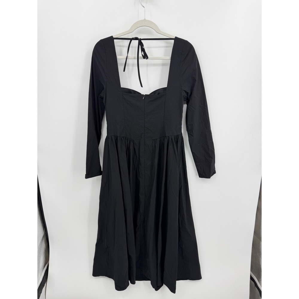 Marthea Bustier Midi Dress Womens L Black Long Sleeve Sweetheart Tie Back - Picture 3 of 9